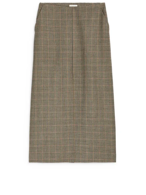Checked Wool Pencil Skirt