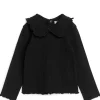 Frill Collar Pointelle Top