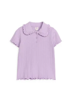 Frill-Collar Ribbed Jersey Top