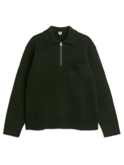Knitted Wool Zip Polo Shirt