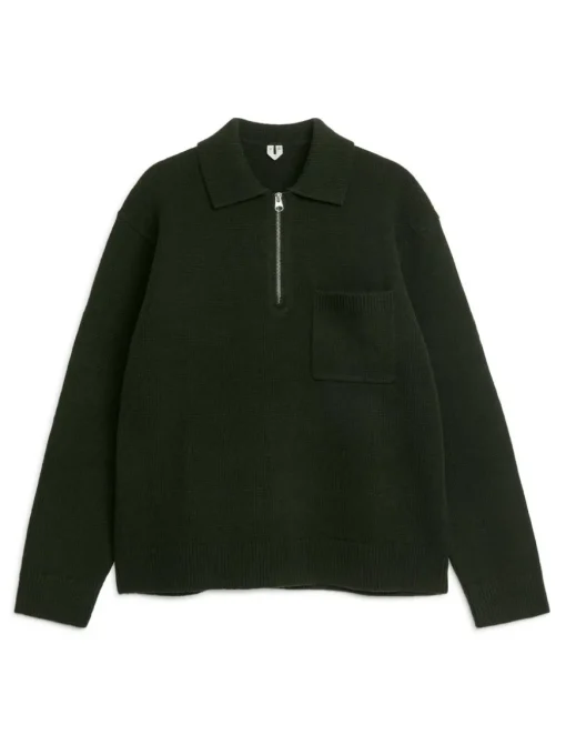 Knitted Wool Zip Polo Shirt