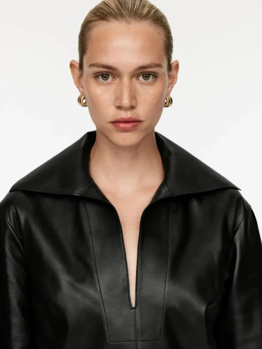 Open-Collar Leather Dress