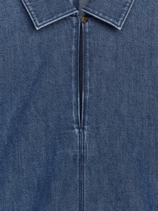 Puff-Sleeve Denim Blouse